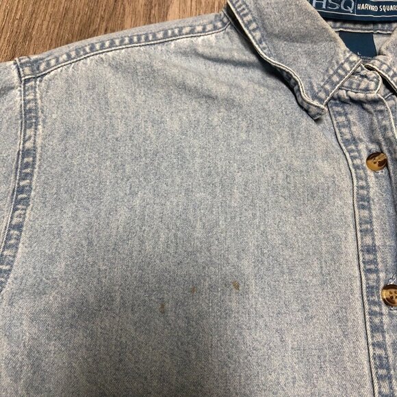 Vintage Button Up Denim Shirt with Bicycle Embroidery 90s Light Wash Jean Shirt - Picture 12 of 13